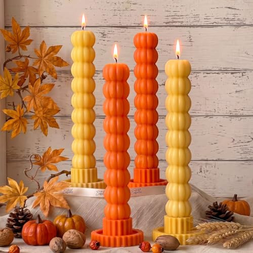 MTLEE 4 Pack Pumpkin Taper Candles Fall Pumpkin Candles,Yellow,Orange | Amazon (US)