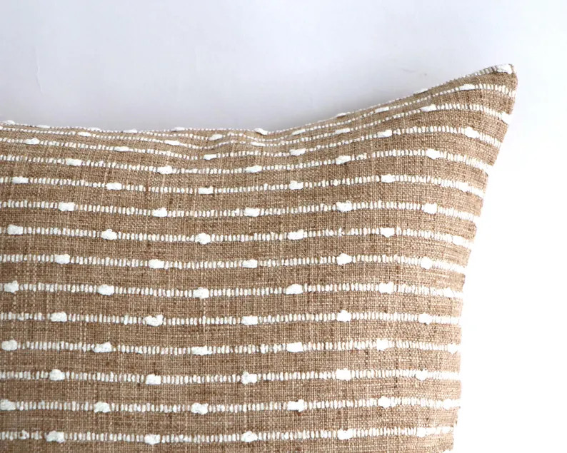 Modern Farmhouse Textured Pillow, Small lumbar 12x18 Pillow, Woven Camel Pillow With White Knot D... | Etsy (US)