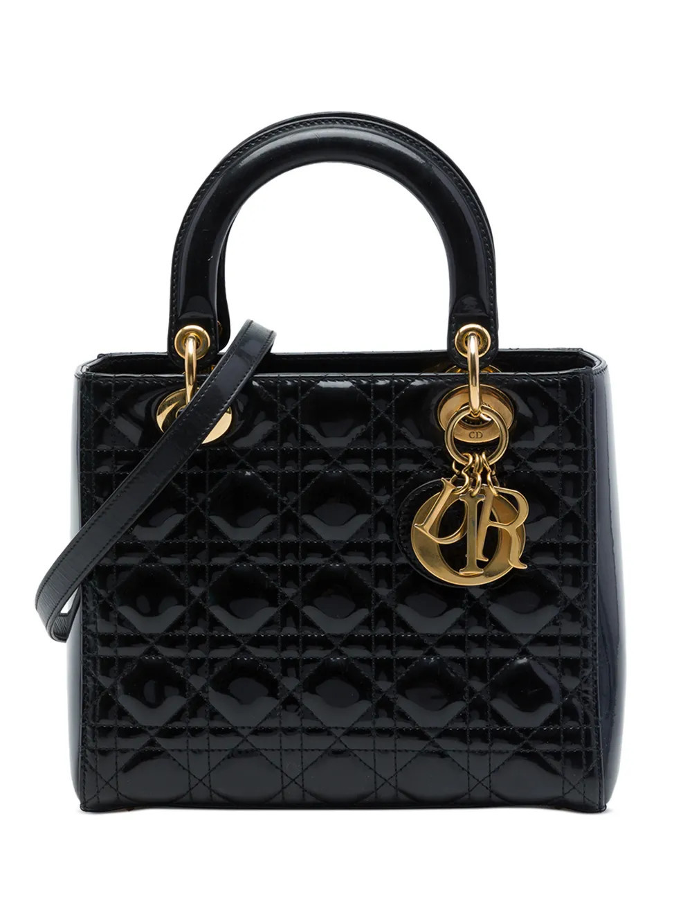 Christian Dior Pre-Owned 2012 Medium Patent Cannage Lady Dior satchel - Black | Farfetch Global