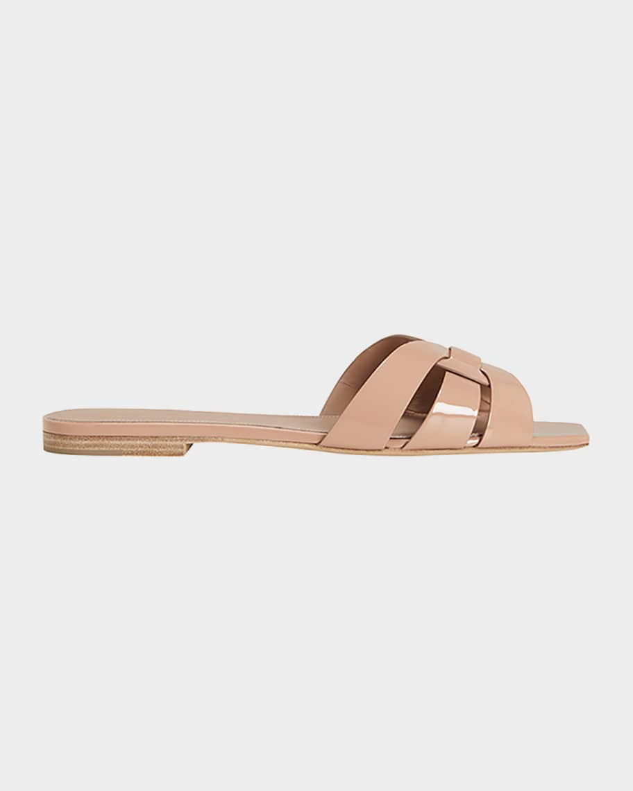Saint Laurent Nu Pieds Woven Patent Flat Sandals | Neiman Marcus