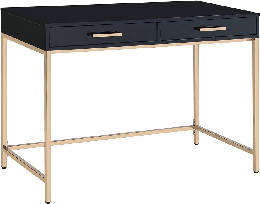 OSP Home Furnishings Alios Modern Writing Desk with 2 Euro-Glide Drawers, Black Gloss Finish and ... | Amazon (US)