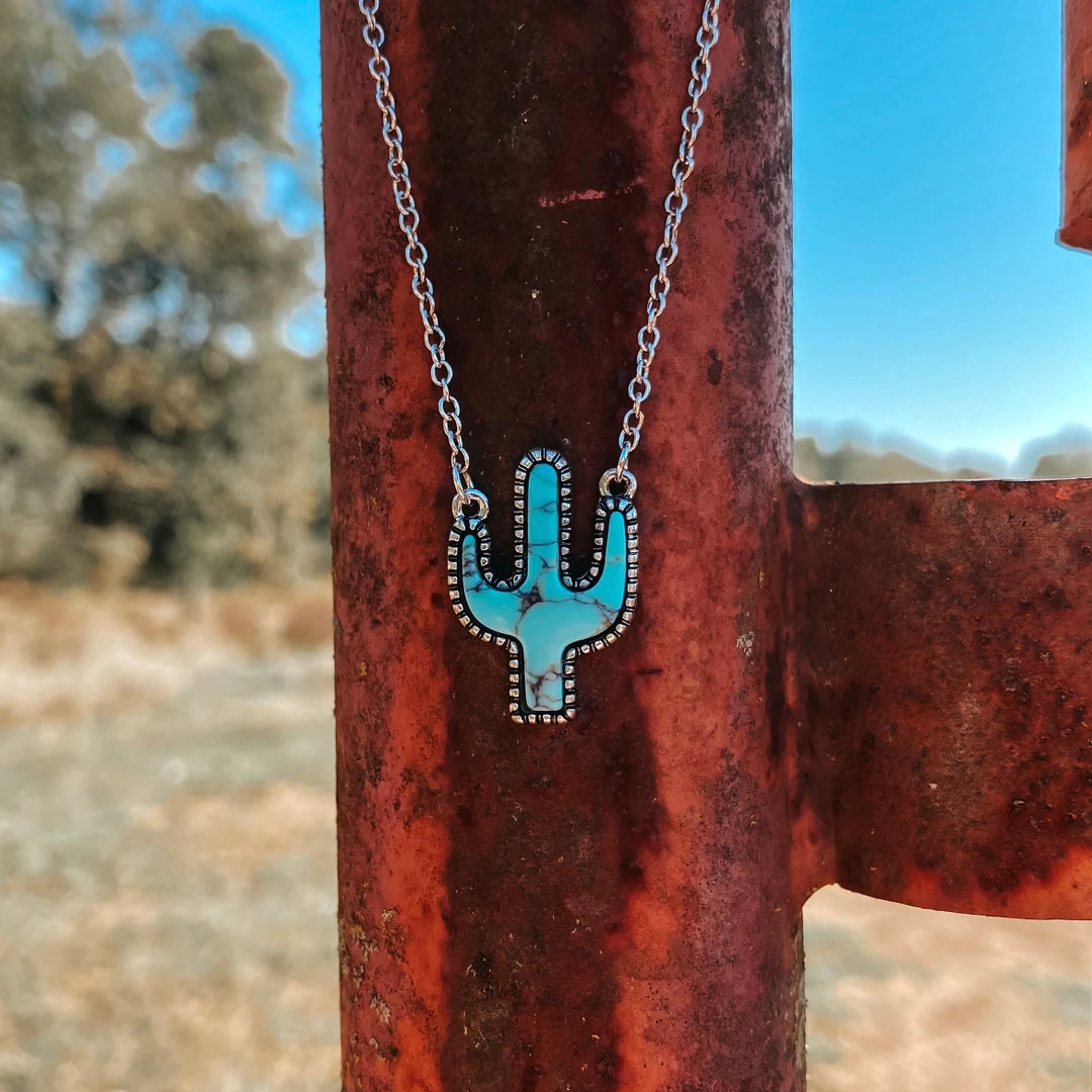 Western Turquoise Cactus Necklace - Etsy | Etsy (Global)