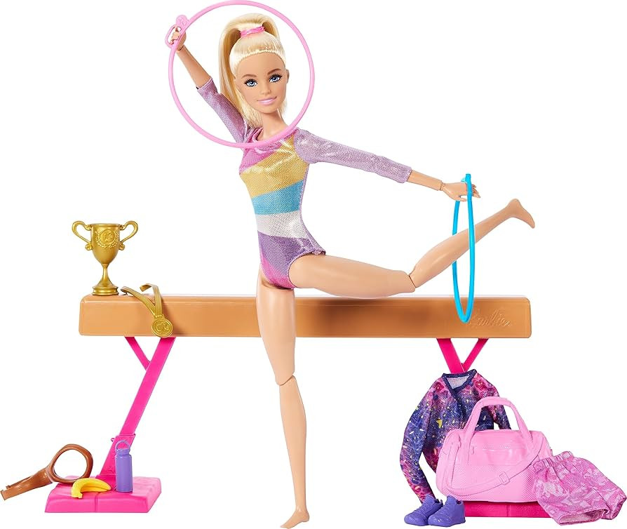 Barbie Gymnastics Doll & Accessories, Playset with Blonde Fashion Doll, C-Clip for Flipping Actio... | Amazon (US)