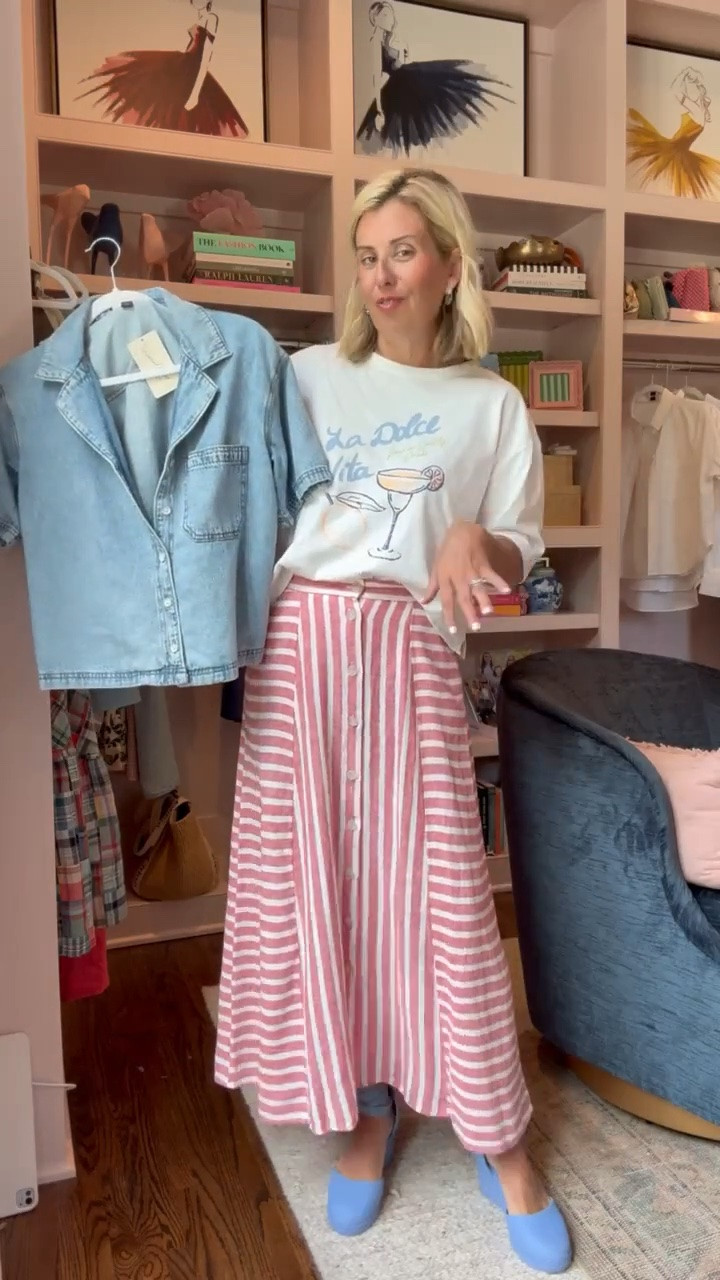 Love this skirt and we are styling it all the ways! Denim top or pair with this graphic tee. 
Tee - small
Skirt & denim top - xs 
Espadrille - 8 tts 

*use Catherine20 for 20% off my bracelets

#LTKdayinmylife #LTKmomlife #LTKOver40