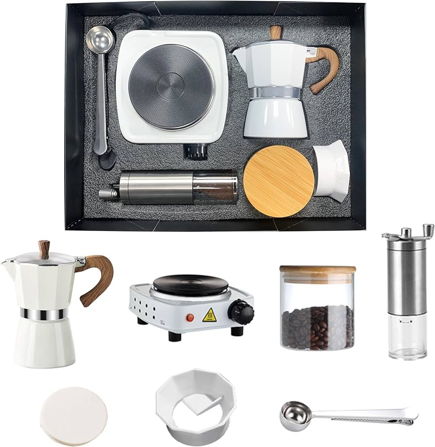KAIREDDIS 7-in-1 Moka Pot Espresso Set, Italian Classic Stovetop Coffee Maker with Hand Grinder, ... | Amazon (US)