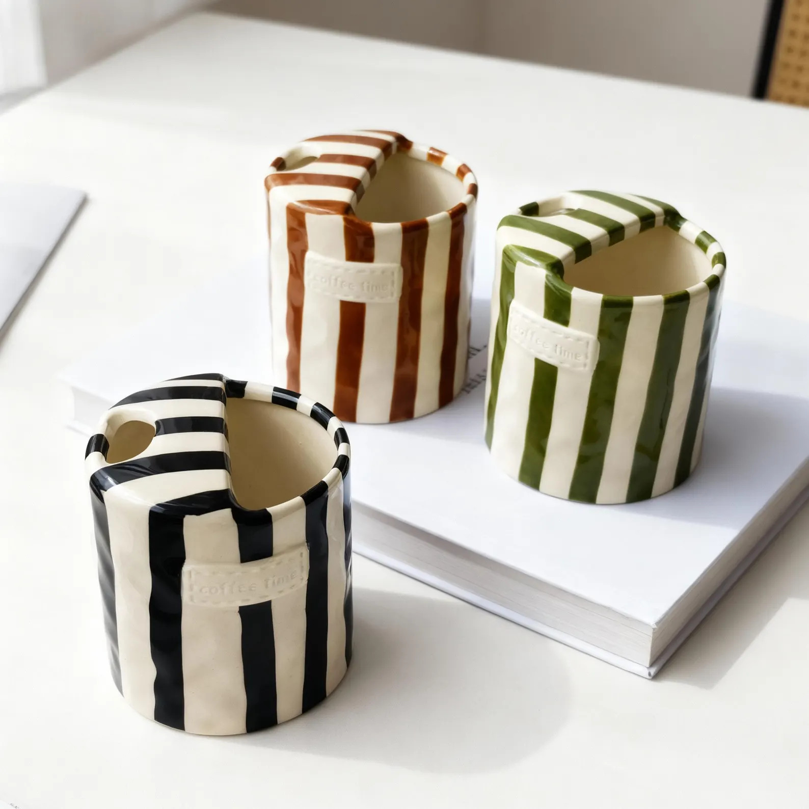 Personalization Striped Ceramic Mug, Custom Design Handmade Pottery Travel Mug, Coffee Cup, Minim... | Etsy (US)