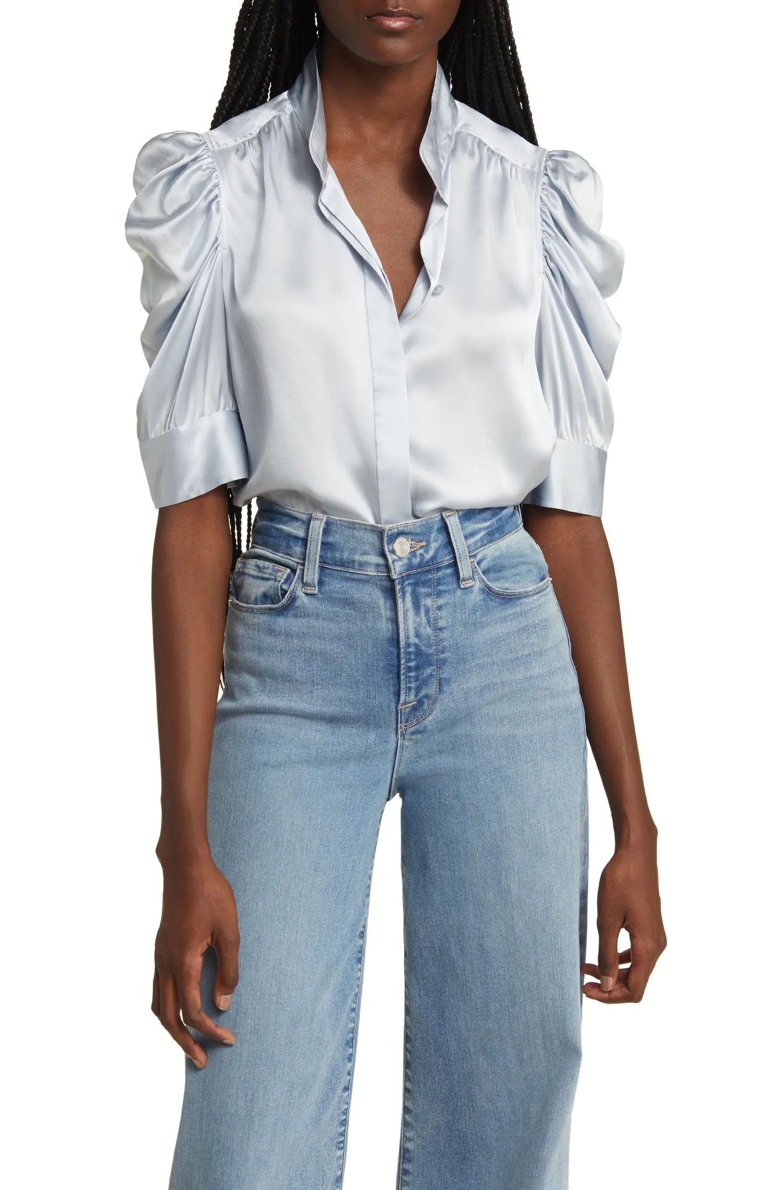 FRAME Gillian Three-Quarter Sleeve Silk Button-Up Shirt | Nordstrom | Nordstrom
