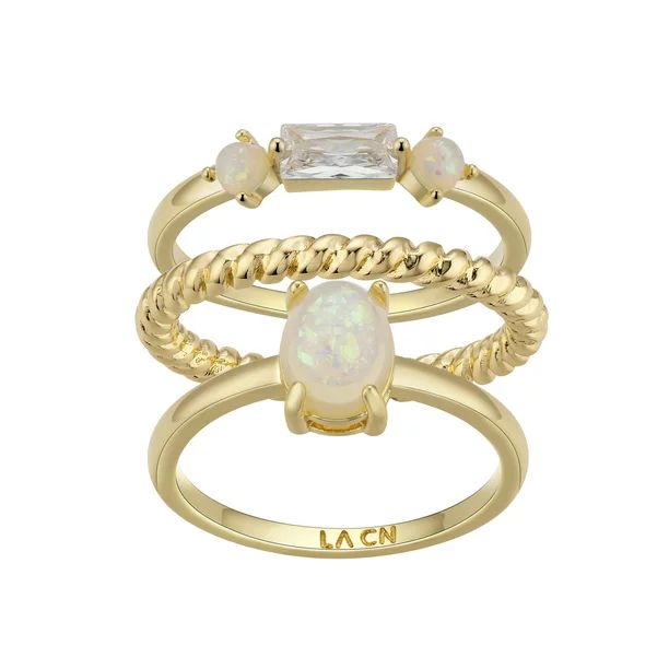 Women's 14Kt Gold Flash-Plated Faux Opal Twist and Statement 3-Piece Ring Set | Walmart (US)