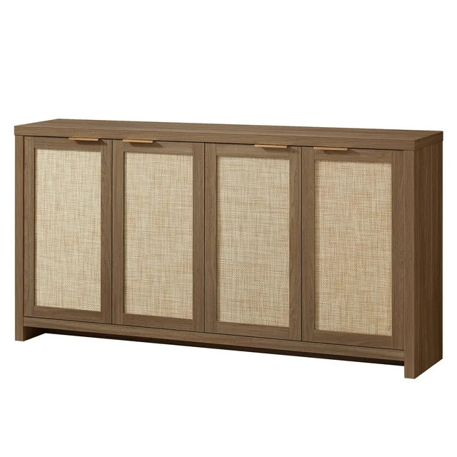 OAKHAM 4-Door Sideboard Buffet,Rattan Storage Cabinet with Adjustable Shelves,Special Walnut | Walmart (US)