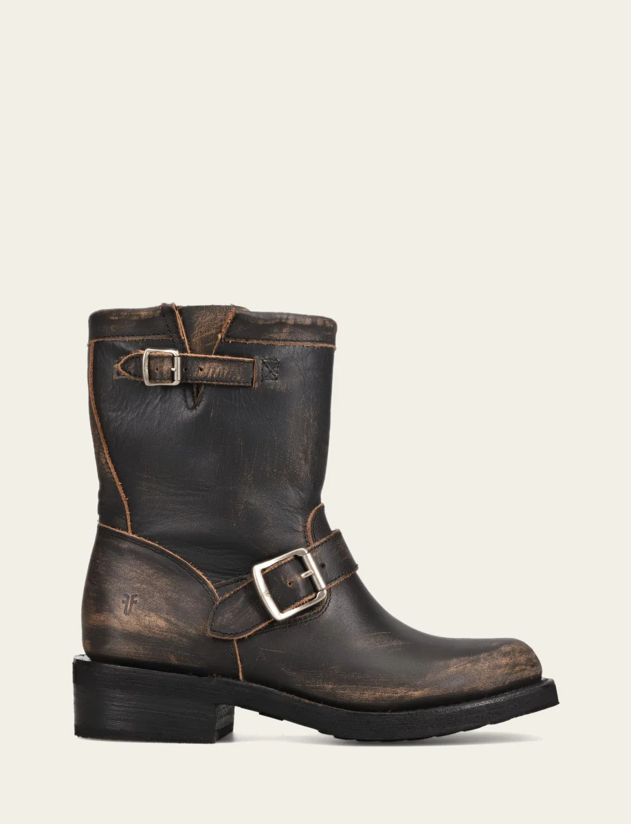 Women's Distressed Black Viv Short Engineer Boot | The Frye Company | FRYE