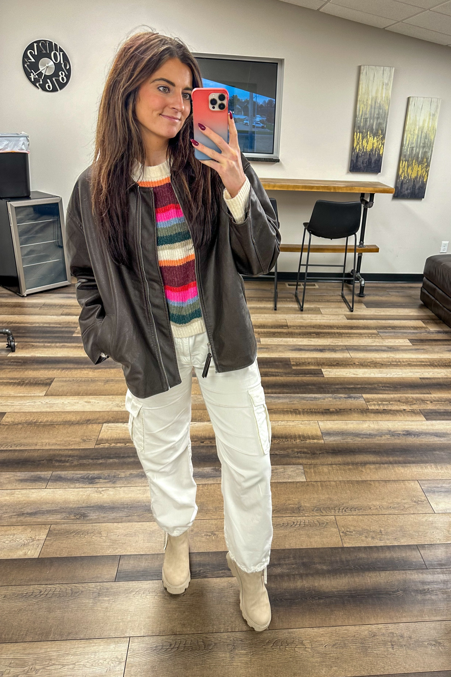 Gimme all the colorful sweaters 🥺

#sweaterweather #fallfit #fallfashion #falloutfit #boots #cargopants #jacket #leatherjacket 

#LTKStyleTip #LTKSeasonal #LTKWorkwear
