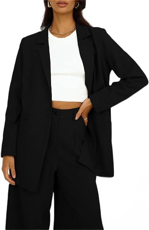 Happy Sailed Womens Blazer Fall Fashion Long Sleeve Lapel Collar Button Linen Jackets Business Ca... | Amazon (US)