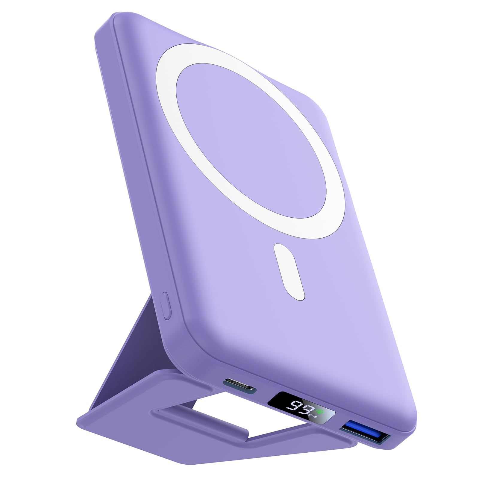 AOGUERBE Magnetic Power Bank, 10000mAh Foldable Wireless Portable Charger with USB-C Cable LED Display for iPhone 15/14/13/12 Pro/Pro Max/Plus/Mini (Violet) | Amazon (US)