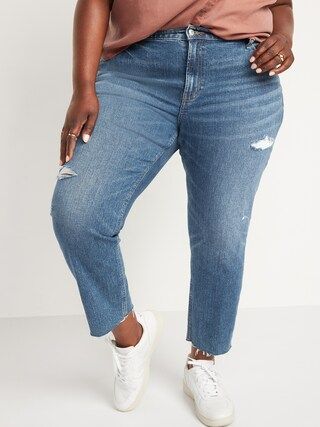 Mid-Rise Distressed Boyfriend Straight Cut-Off Jeans for Women | Old Navy (US)