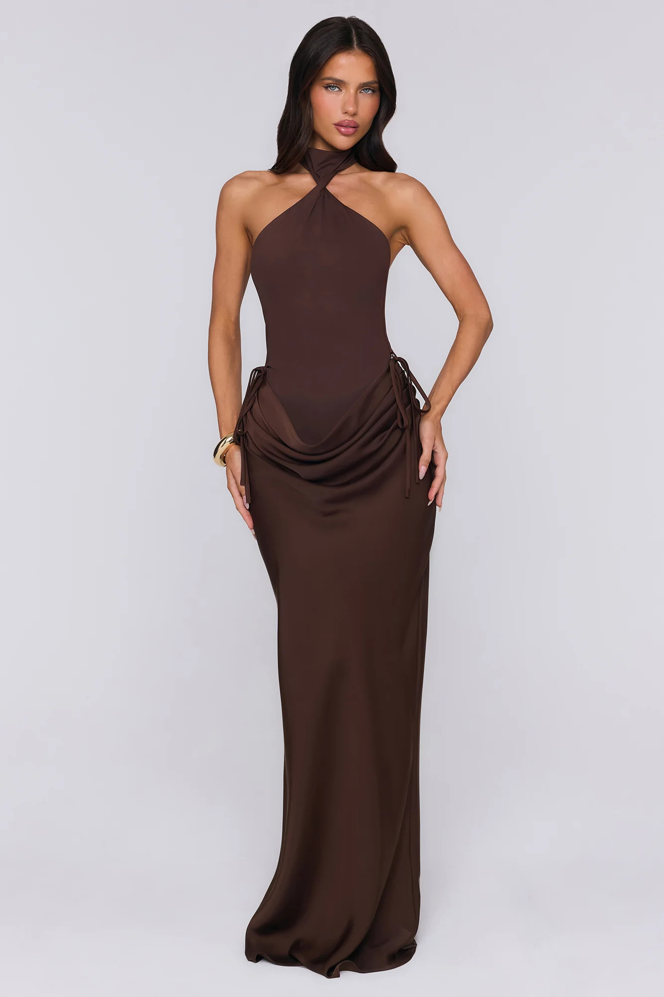 Evening Spark Satin Maxi Skirt Chocolate | Hello Molly (US)