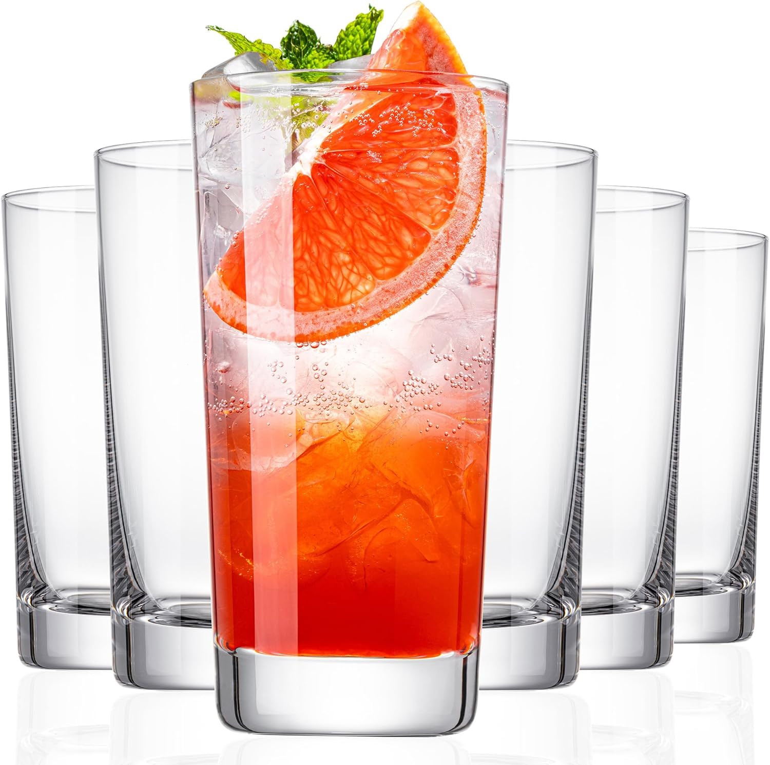 NORIMODA Water Glasses Set of 6, 13.5oz Highball Glass Cups with Heavy Base, Drinking Glasses for Kitchen and Dining, Tumblers for Juice, Iced Coffee, Cocktails, Dishwasher Safe | Amazon (US)