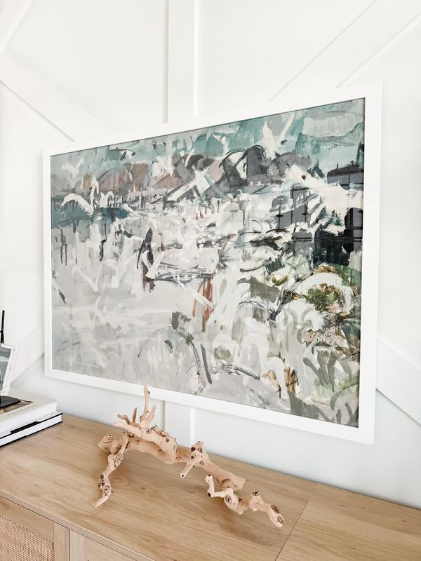 40" x 29" Natural Wood Frame in White | Frame It Easy