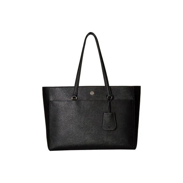 Tory Burch Robinson Black/Royal Navy Leather Tote | Bed Bath & Beyond