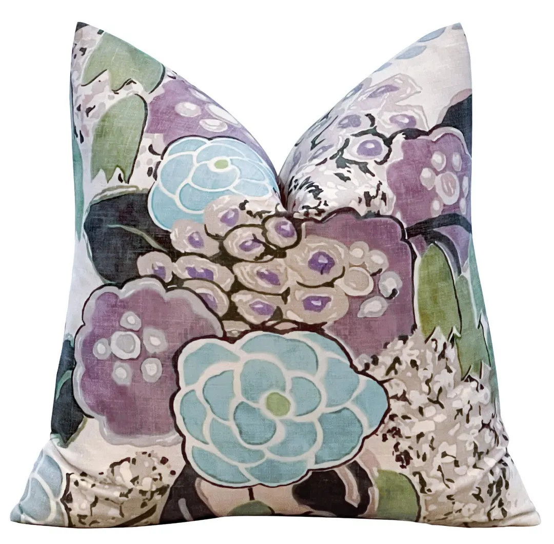 Thibaut Laura Pillow Cover in Lavender and Green, Decorative Pillow, Lumbar Throw Pillows - Etsy | Etsy (US)