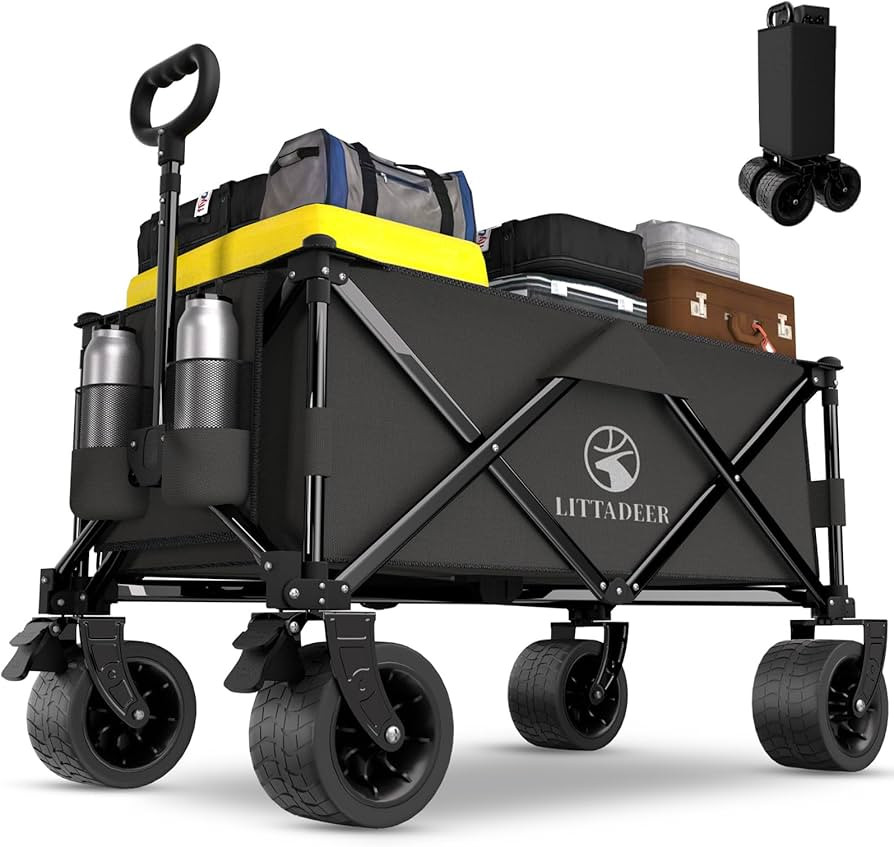 Wagons carts Foldable with Silent All-Terrain Wheels, Collapsible Heavy Duty Beach Wagon with Cup... | Amazon (US)