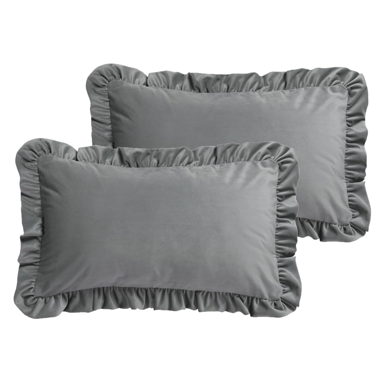 patdrea Designer Throw Pillow Covers for Couch 12"x20",Silver Grey Soft Velvet Durable Lumbar Pillows Cover with Ruffles,Farmhouse Decorative Pillowcases for Bed Living Room Car Outdoor Set of 2 | Amazon (US)