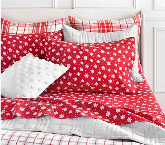 Martha Stewart Holiday Snowy Skies Flannel Sheet Set - King - QVC.com | QVC