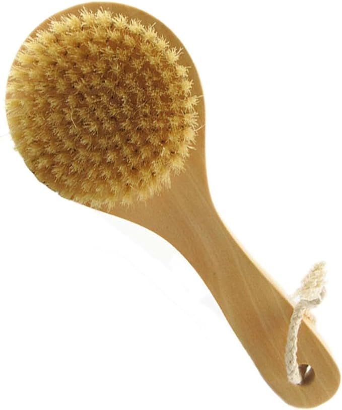 Short Handle Body Brush, Natural Bristles Wooden Bath Brush Shoulder Back Exfoliating Dry Brushin... | Amazon (US)