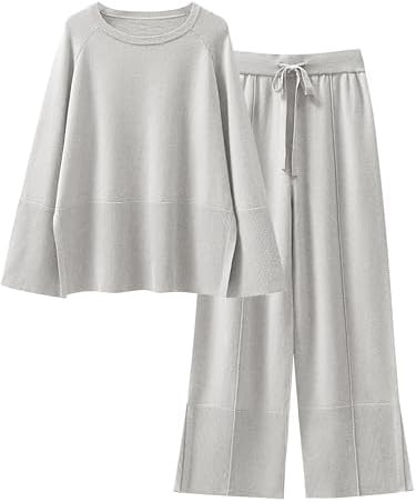 ANRABESS Womens 2 Piece Outfits Oversized Knit Sweater Set Wide Leg Pant Cozy Lounge Matching Paj... | Amazon (US)