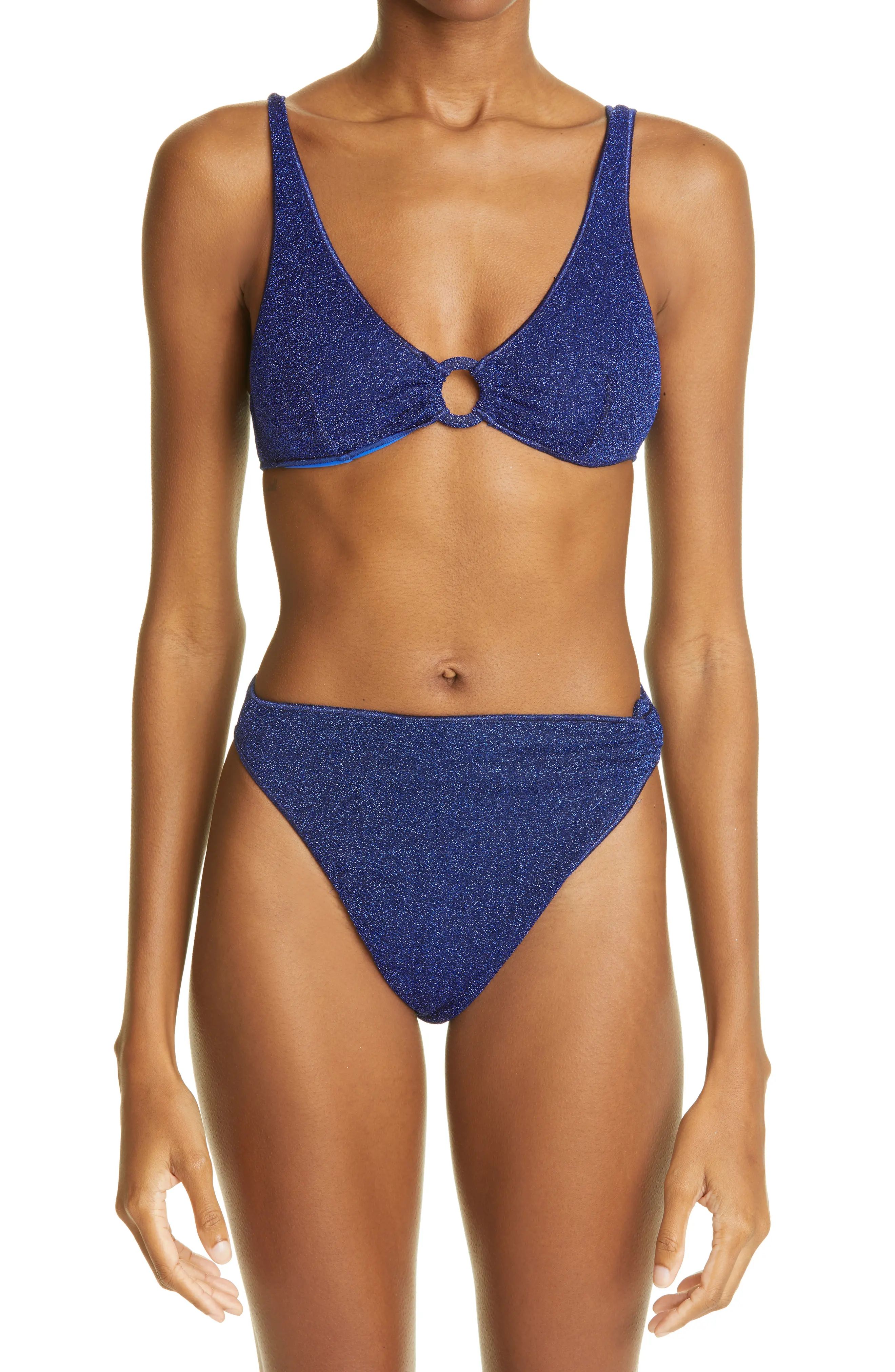 Oseree Lumiere Ring Sporty '90s Two-Piece Swimsuit in Blue at Nordstrom, Size X-Large | Nordstrom