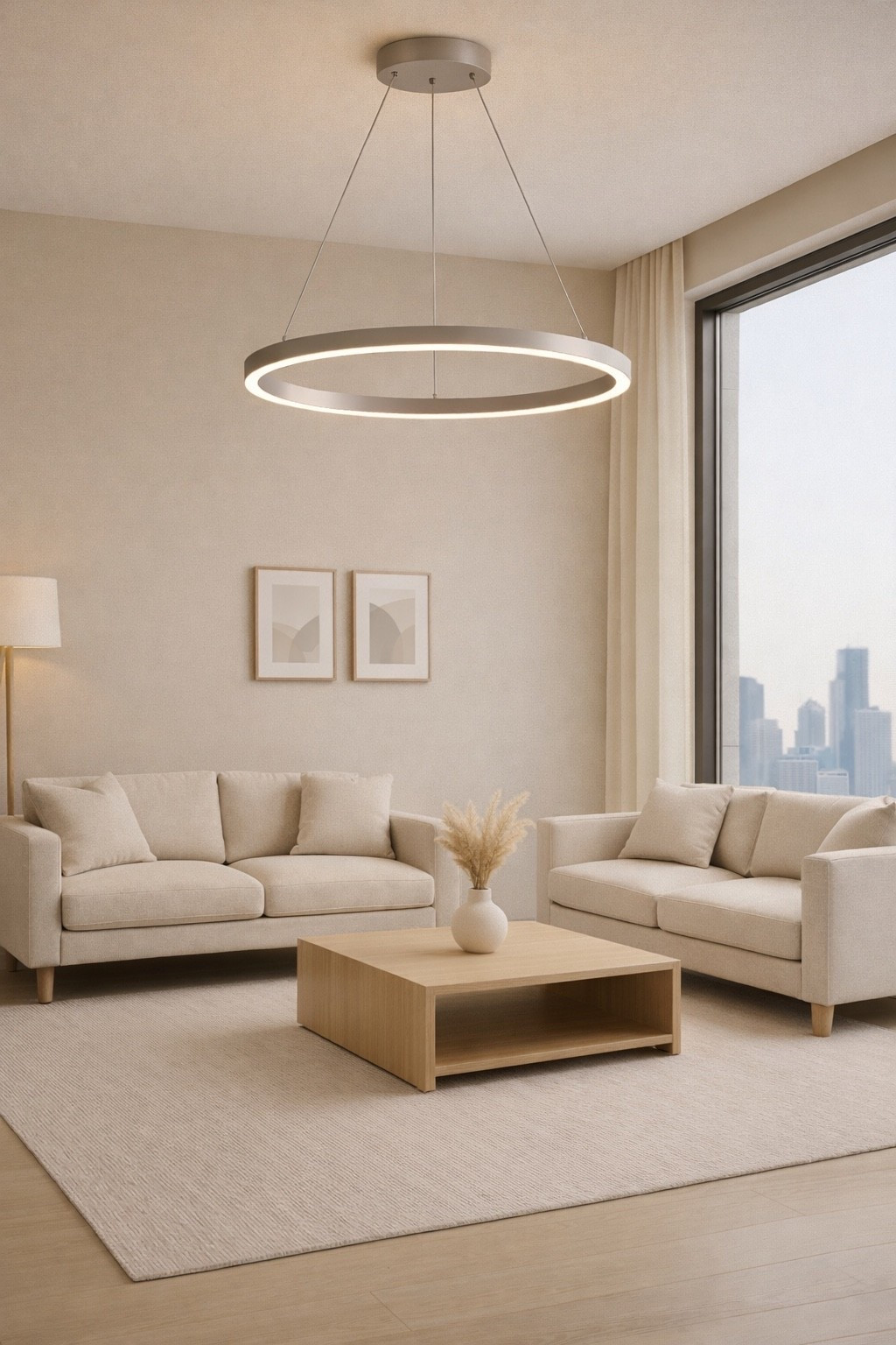 Elegant modern living room in soft neutral tones with a sculptural coffee table and statement ring pendant light. Clean lines, warm textures and minimalist styling create a calm, luxury atmosphere. Perfect inspiration for contemporary apartments, modern homes and neutral interior lovers. #ModernLivingRoom
#MinimalLivingRoom
#ContemporaryInterior
#NeutralHome
#ModernDecor
#LuxuryInterior
#MinimalDesign
#ModernApartment
#InteriorInspo
#HomeStyling

#LTKHome #LTKSaleAlert