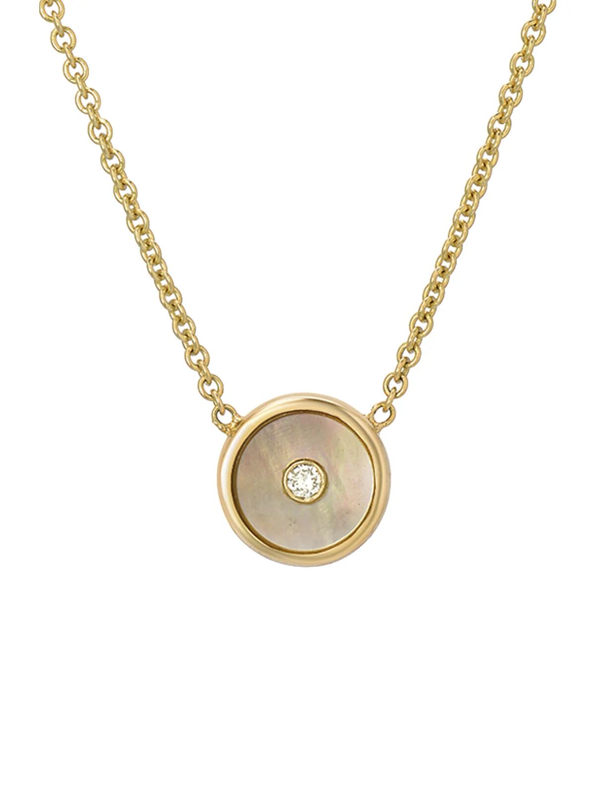 Mini Dark Mother of Pearl and Diamond Compass Yellow Gold Necklace | YLANG 23