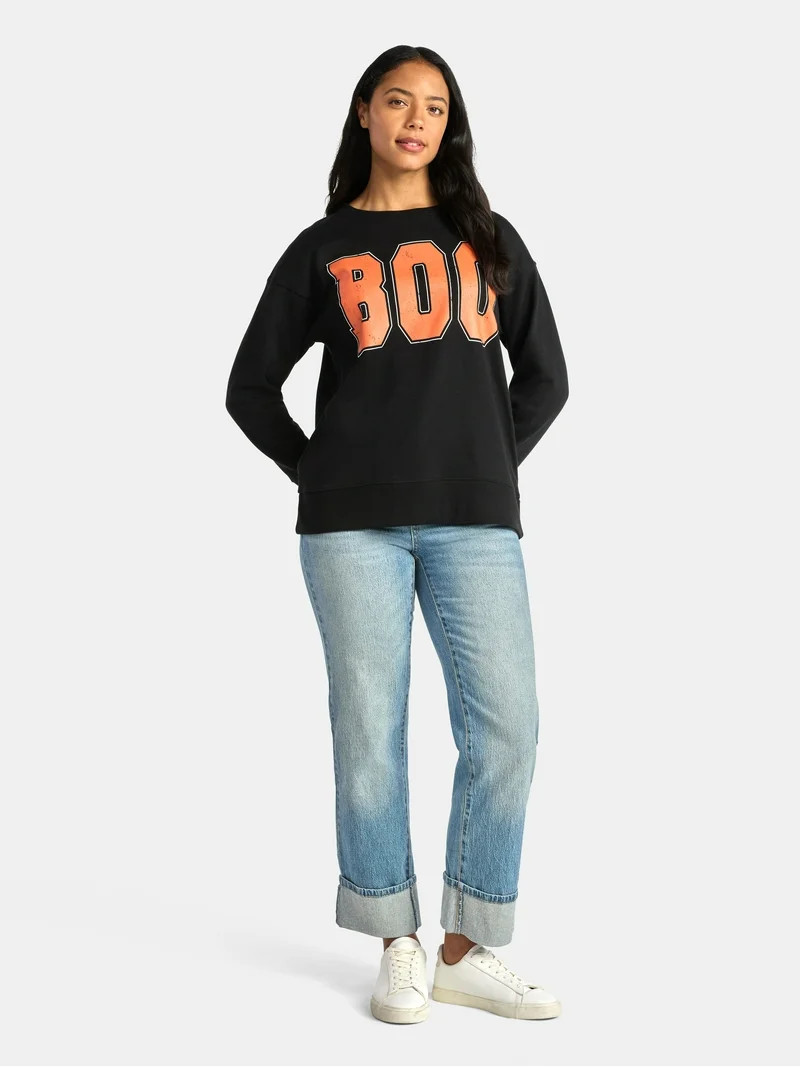 Women's Halloween Boo Graphic Fleece Sweatshirt from Way to Celebrate, Sizes S-XXXL | Walmart (US)
