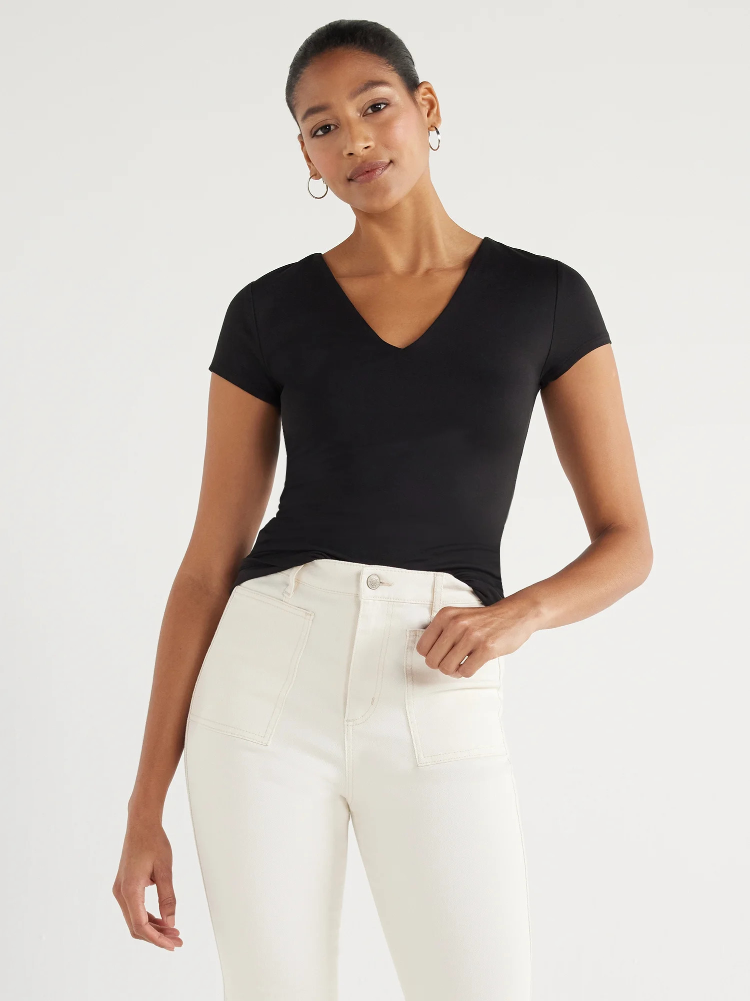 Scoop Women's and Women’s Plus Ultimate Refined Contour V Neck Tee, Sizes XS-4X | Walmart (US)