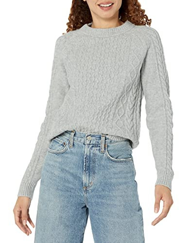 Amazon Essentials Women's Stitch Cable Sweater, Light Grey Heather, Medium | Amazon (US)