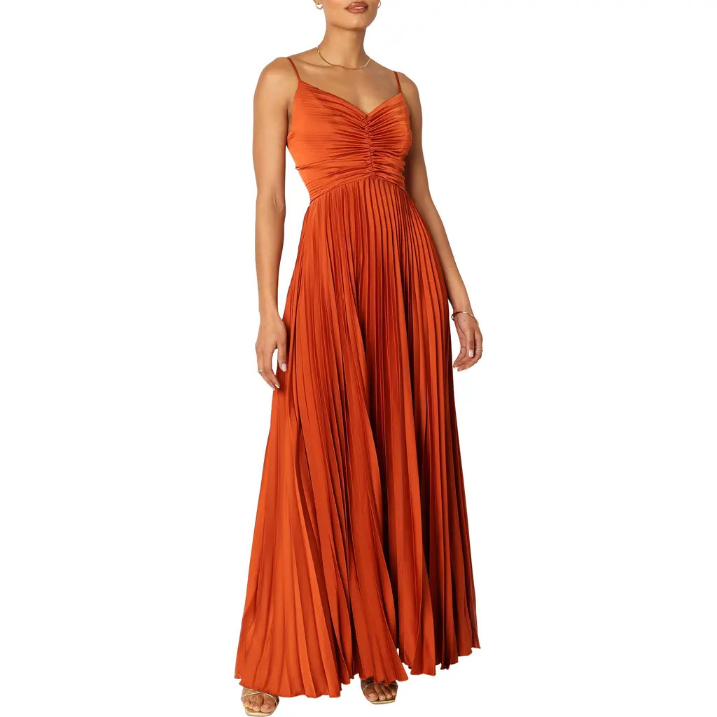 Petal & Pup Naira Pleated Maxi Dress in Sunset Orange at Nordstrom, Size 16 | Nordstrom