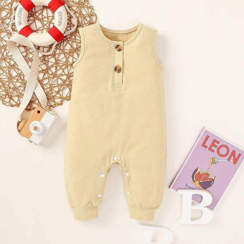 Infant Newborn Baby Boys Girls Cotton Linen Romper Summer Jumpsuit Sleeveless Overalls Clothing S... | Amazon (US)
