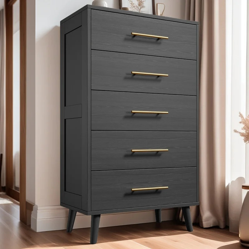 5 Drawer Wood Dressers, Modern Wood Dressers, Wide Chest of Drawers with Gold Handles for Living ... | Walmart (US)