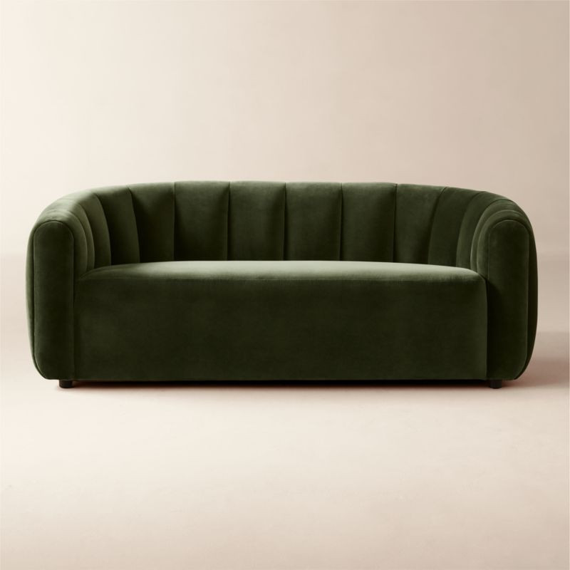 Fitz Modern Channeled Green Velvet Loveseat + Reviews | CB2 | CB2