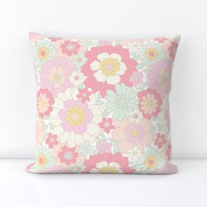 Avery Retro Floral on White-medium scale Square Throw Pillow Cover byred_raspberry_design | Spoonflower