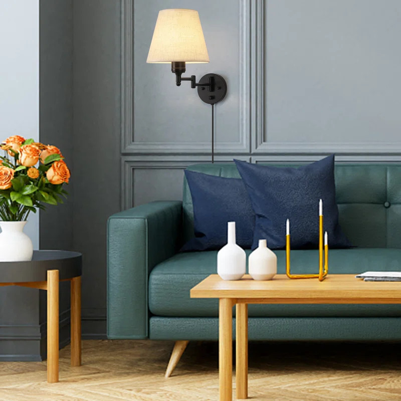 Dassy Wall Lights Dimmable Wall Sconce Swing Arm with Fabric Shade (Set of 2) | Wayfair North America