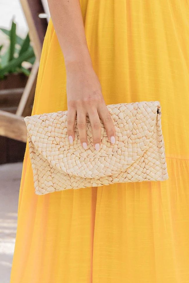 With You All Along Tan Straw Clutch | Pink Lily