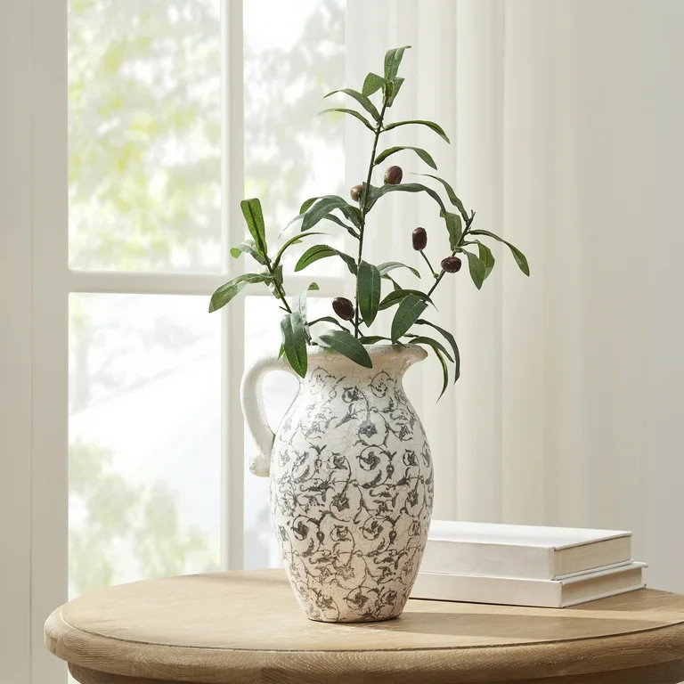 My Texas House 9" Ivory Scroll Pattern Ceramic Pitcher Vase | Walmart (US)