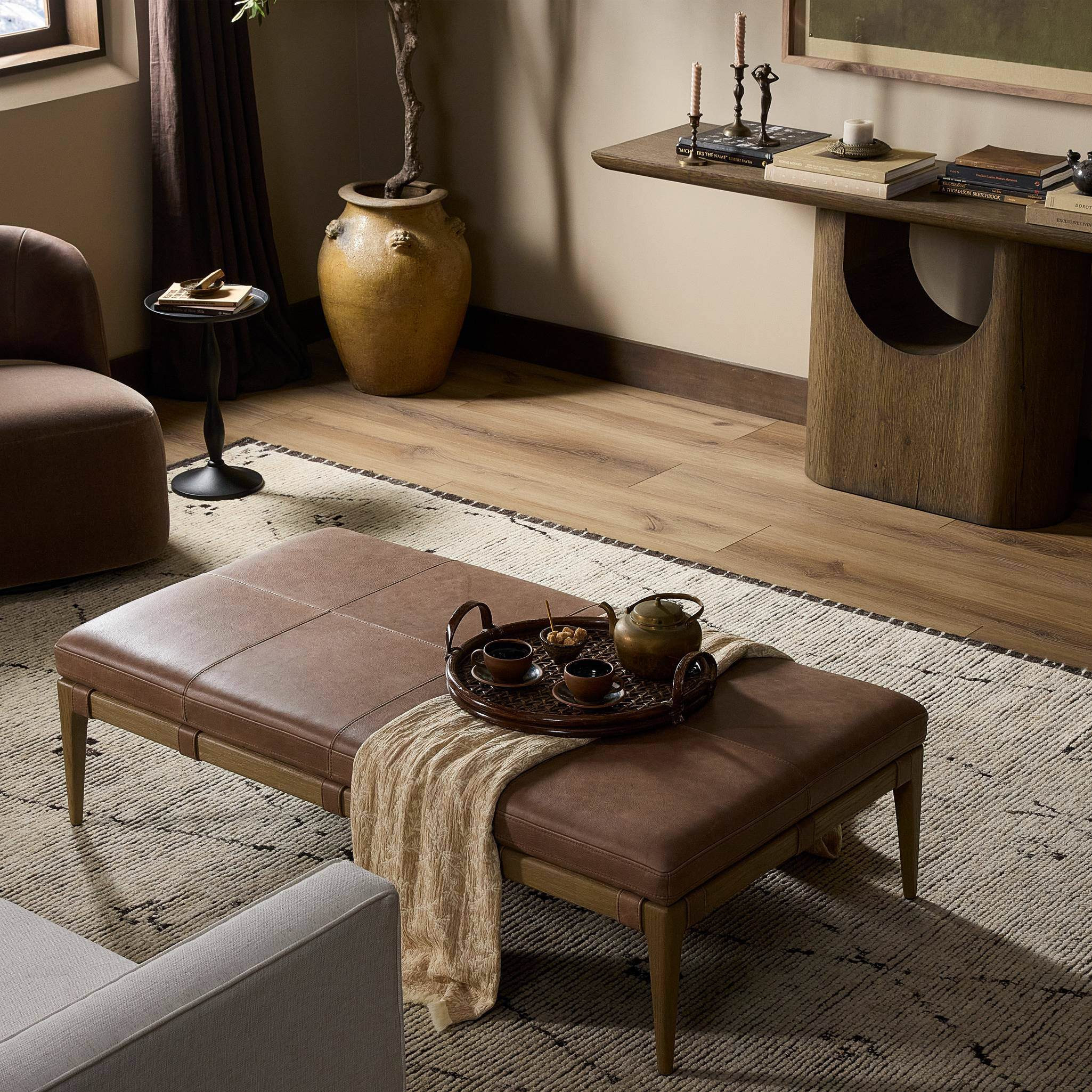 Four Hands Ulrick Ottoman in Palermo Cigar | The Addison West