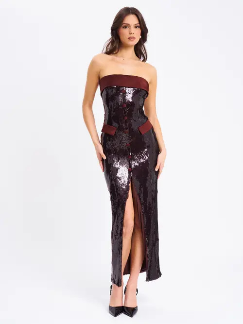 Miss Circle Qadira Sequin Maxi Pencil Dress in Burgundy at Nordstrom, Size X-Large | Nordstrom