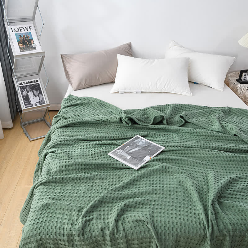 Solid Color Waffle Cotton Reversible Quilt | Ownkoti