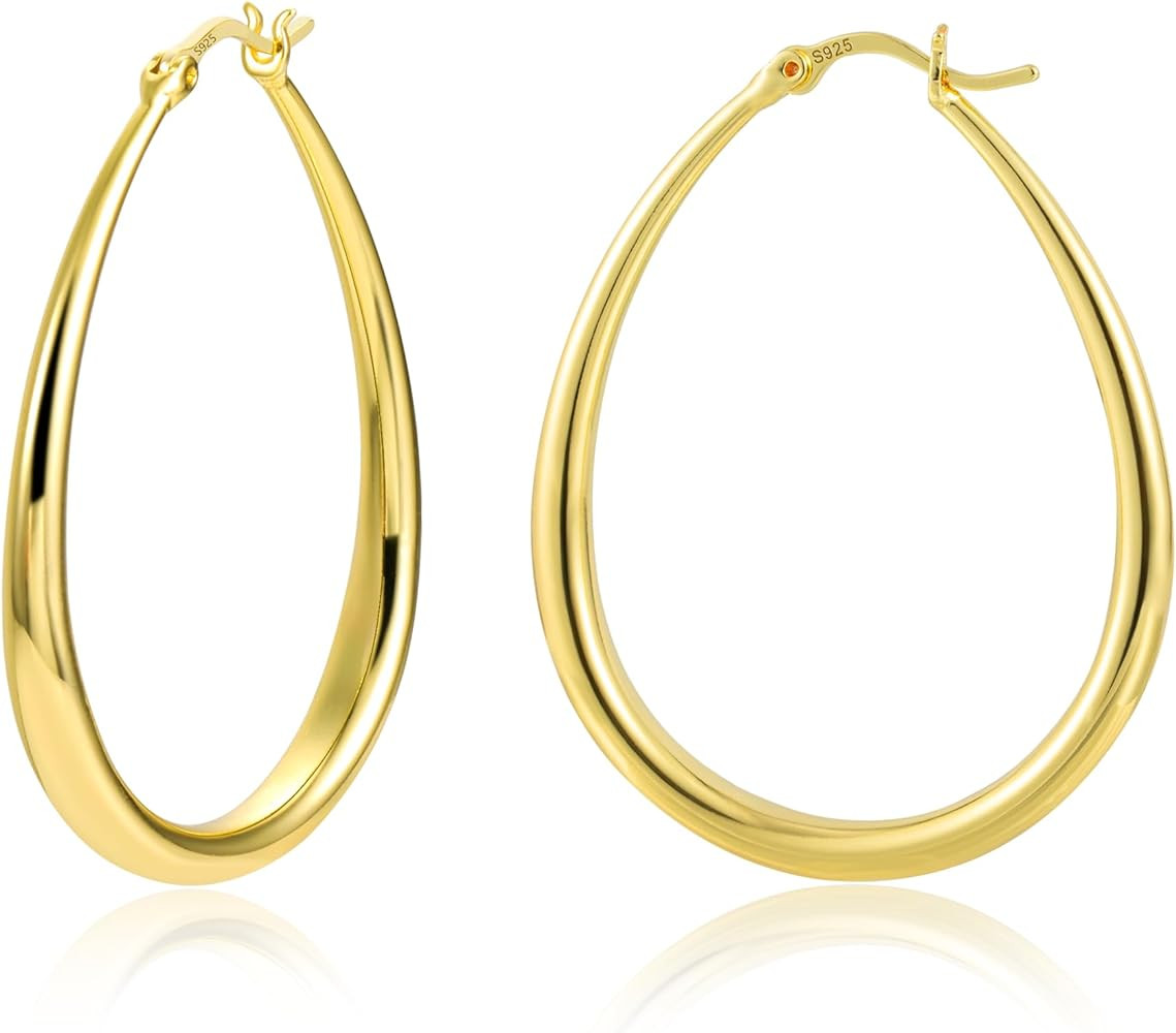 KISSPAT Sterling Silver Chunky Hoop Earrings for Women Hypoallergenic Thick Huggie Earring Wide H... | Amazon (US)