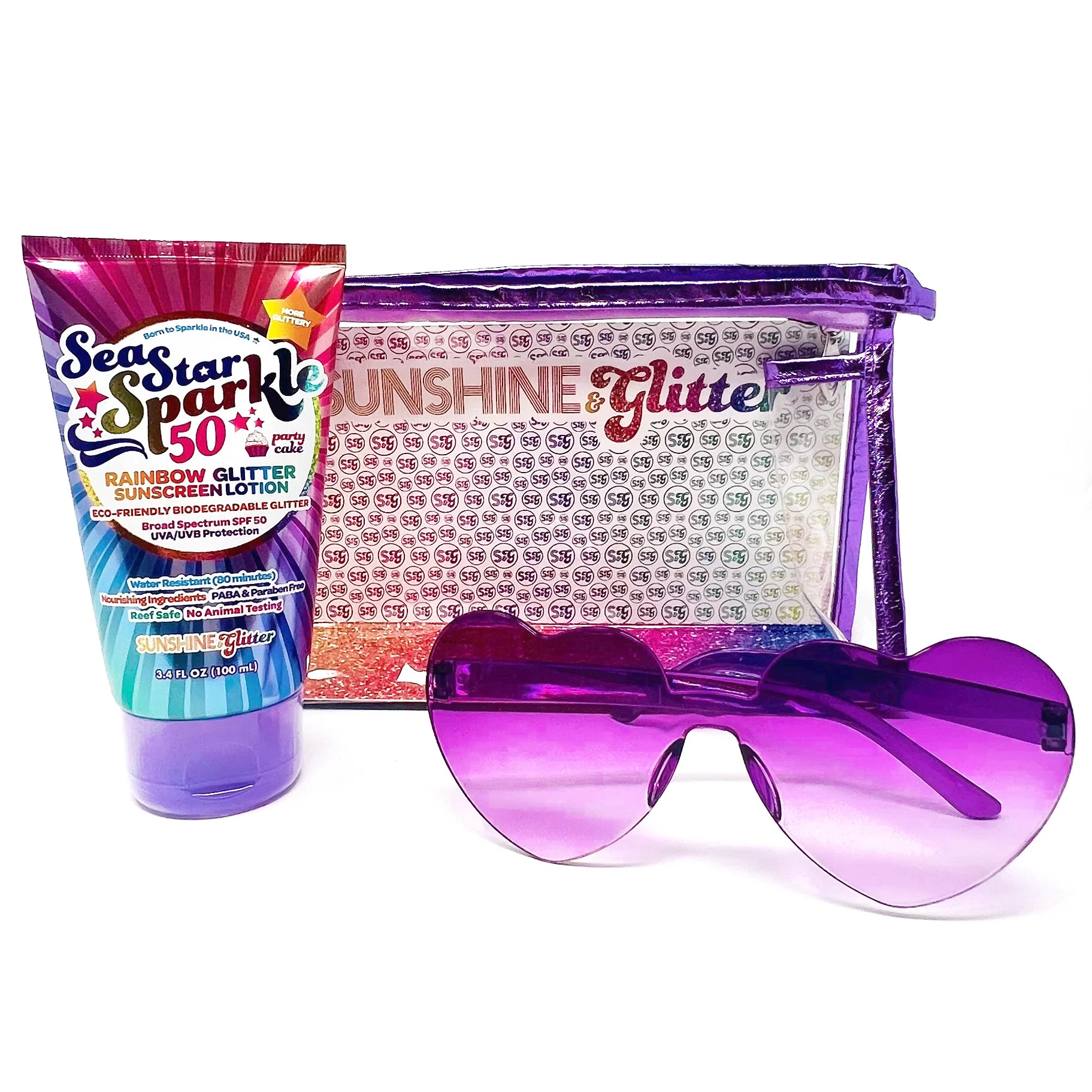 Sea Star Sparkle Rainbow Party Cake SPF 50 Travel-Ready Gift Set | Sunshine & Glitter