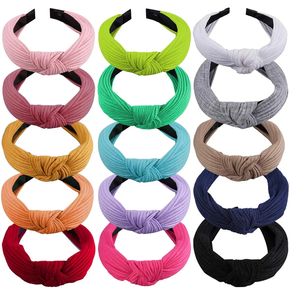 SIQUK 15 Pieces Top Knot Headband Turban Headbands with Cross Knot Wide Cloth Knotted Headbands f... | Amazon (US)