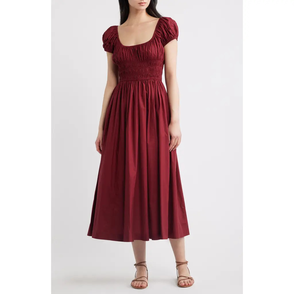 DÔEN Quinley Organic Cotton Midi Dress in Deep Ruby at Nordstrom, Size Xx-Small | Nordstrom