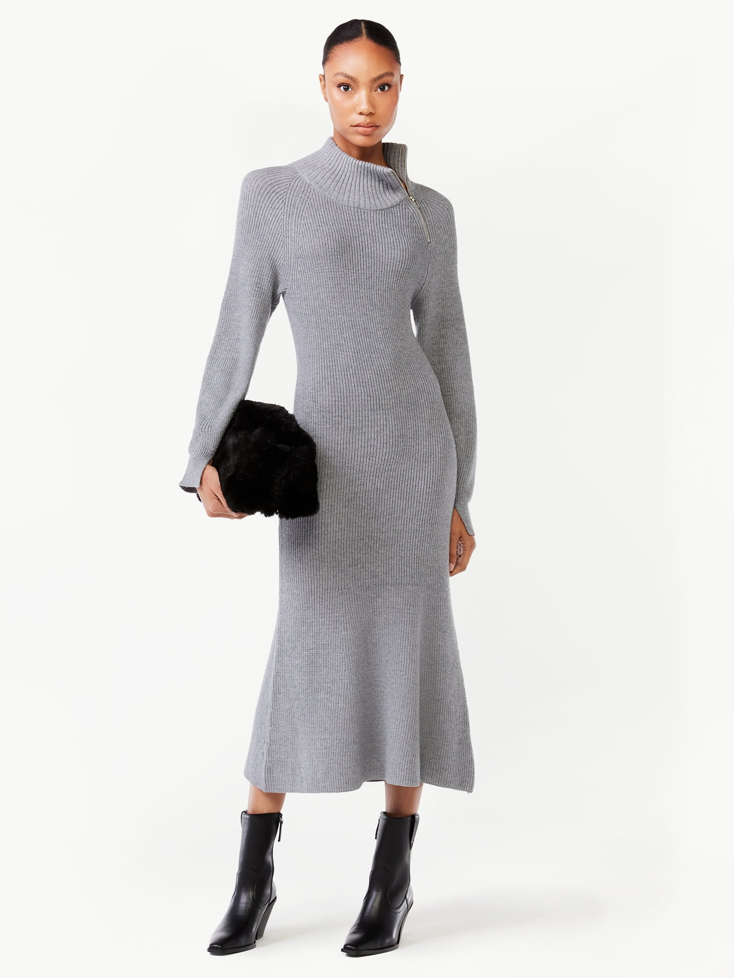 Scoop Women's Ribbed Sweater Dress with Zip Turtleneck | Walmart (US)